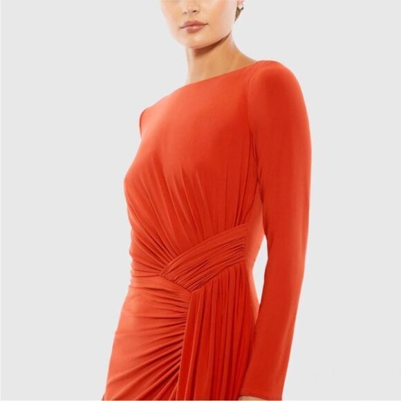 Mac Duggal 26714 Brick RUCHED LONG SLEEVE COWL NECK GOWN 6 $398 NWT - Picture 4 of 7